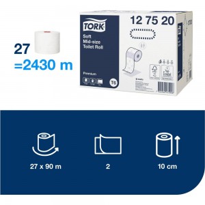 Туалетная бумага Tork Premium в компактных рулонах, мягкая, Т6, 27 рулонов 127520 21667