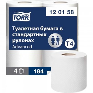 Туалетная бумага Tork Advanced в стандартных рулонах, Т4, 184 листа, 4 рулона 120158 21158