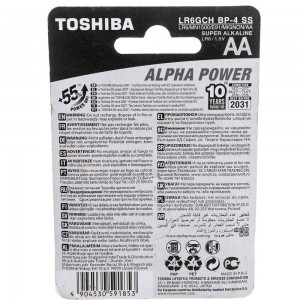 Алкалиновый элемент питания Toshiba LR6 ALPHA POWER 4/card 3456