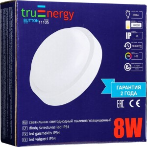 Светодиодный накладной светильник truEnergy круг ip54 8w 4000k 600lm d140мм белый пластик 11105