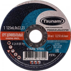 Круг зачистной по металлу (125х6х22 мм, A 24 R BF L) Tsunami D16110012562300