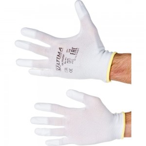 Нейлоновые перчатки с полиуретановым покрытием кончиков пальцев ULTIMA белые ULT620F/M