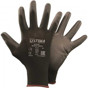 Нейлоновые перчатки с полиуретановым покрытием ULTIMA BLACK TOUCH черные ULT615/L