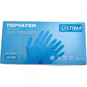 Текстурированные нитриловые неопудренные перчатки ULTIMA 100 шт ULT300 SKY BLUE, р.L/9