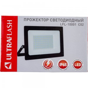 Светодиодный прожектор Ultraflash LFL-10001 C02 черный LED SMD, 100 Вт, 230В, 6500К 14285
