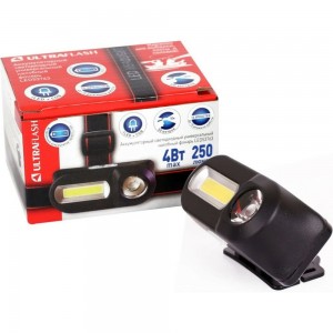Налобный аккумуляторный фонарь Ultraflash LED53763 4Вт черный XPE+COB LED 1 реж., крепл. 14504