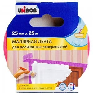 Малярная лента для деликатных поверхностей UNIBOB 25 мм х 25 м 214981