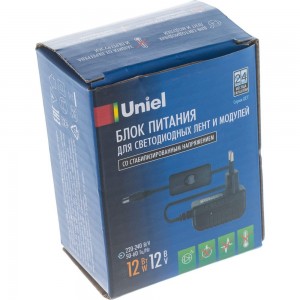 Блок питания для светодиодов с вилкой Uniel UET-VPA-012A20, 12 Вт, 12В, IP20 6313
