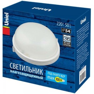 Влагозащищенный светильник Uniel UWL-R01 100W под лампу E27 IP54 WHITE Круг Е27 UL-00006771