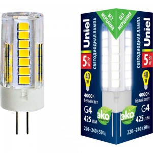 Светодиодная лампа Uniel LED-JC-220/5W/4000K/G4/CL GLZ09TR прозрачная UL-00006745