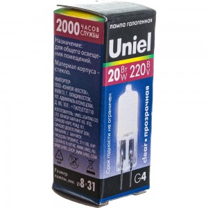 Галогенная лампа Uniel 20/G4 CL JC-220 1822