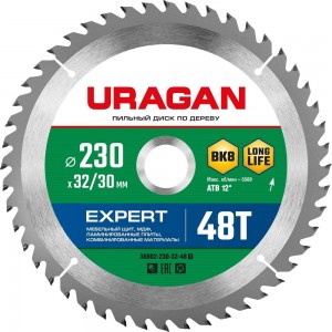 Диск пильный по дереву URAGAN Expert (230х32/30 мм; 48Т) 36802-230-32-48_z01