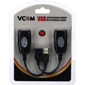 Адаптер-удлинитель VCOM USB-AM/AF - RJ45, по витой паре, до 45m CU824