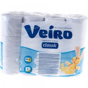 Бумага туалетная бытовая VEIRO Classic спайка 24 шт, 2-х слойная, белая 5с224 127072