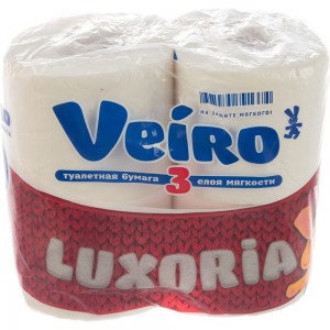 Бумага туалетная бытовая VEIRO Luxoria спайка 4 шт, 3-х слойная, белая 5с34 123210