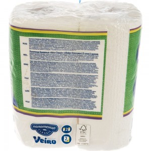 Полотенца бумажные бытовые VEIRO спайка 2 шт, 2-х слойные, белые 5п22 123212