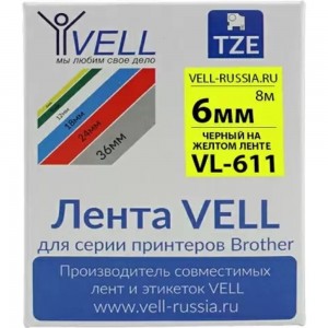 Лента Vell VL-611, Brother TZE-611, 6 мм 320057