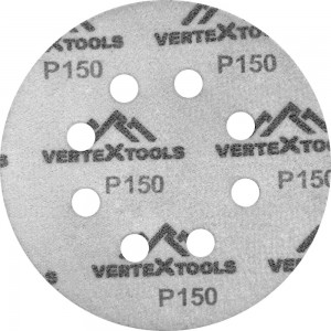 Круг абразивный перфорированный под липучку 100 шт, 125 мм, Р150 vertextools 12801-150