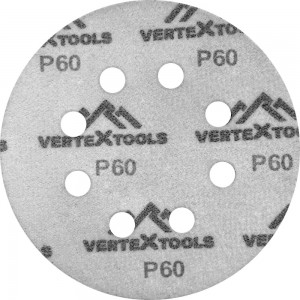Круг абразивный перфорированный под липучку 100 шт, 125 мм, Р60 vertextools 12801-060