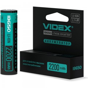 Аккумулятор Videx 18650 2200mAh 1 шт с защитой VID-18650-2.2-WP