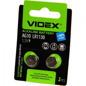 Щелочная/алкалиновая батарейка VIDEX AG10/389/1130 2 штуки на блистере VID-AG10-2BC