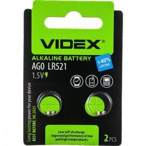 Щелочная/алкалиновая батарейка VIDEX AG0/379/521 2 штуки на блистере VID-AG00-2BC