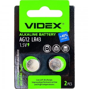 Щелочная/алкалиновая батарейка VIDEX AG12/386/LR43 2 штуки на блистере VID-AG12-2BC