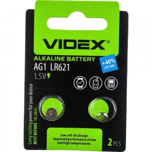 Щелочная/алкалиновая батарейка VIDEX AG1/364/621 2 штуки на блистере VID-AG01-2BC