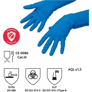 Хозяйственные резиновые многоцелевые перчатки VILEDA с х/б напылением, прочные, размер L, 602152