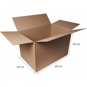 Картонная коробка ВОЛГА ПОЛИМЕР, гофрокороб 4-х клапанный, 60x40x40 см, Т-24, профиль В, бурый, 10 шт. Т556