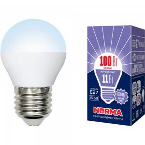 Светодиодная лампа Volpe LED-G45-11W/DW/E27/FR/NR. Форма шар, матовая. UL-00003833