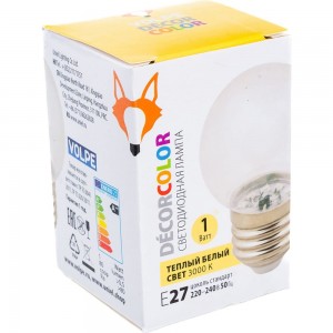 Декоративная светодиодная лампа Volpe LED-G45-1W 3000K E27 FR С Форма шар UL-00006560