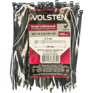 Хомут Volsten V02-1B-2,5х100-100 черный нейлон 2,5х100 100шт. 12955
