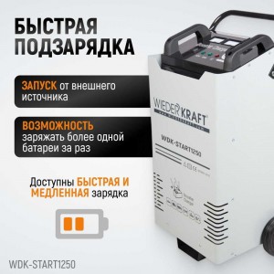 Пуско-зарядное устройство WIEDERKRAFT ПЗУ для запуска/зарядки аккумуляторов 12/24в WDK-Start1250