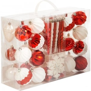 Набор ёлочных шаров Winter Glade, пластик, красный/белый микс, 51 шт в упаковке 90251G309