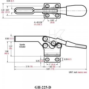 Механический зажим с горизонтальной ручкой, усилие 227кг Goodhand GH-225-D
