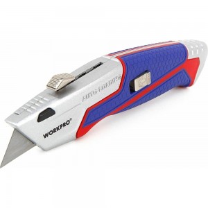 Строительный нож WORKPRO выдвижной, с автоматической подачей, 5 лезвий, трапециевидные лезвия WP213012
