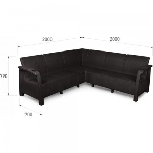 Угловой диван WORKY ротанг, 200x200x79 см, мокко, с черными подушками ARD257864