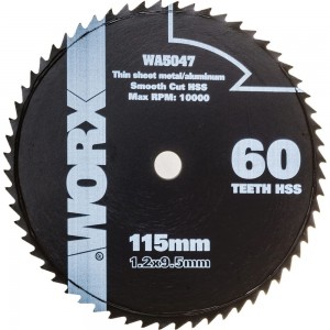 Пильный диск по алюминию (60T; 115х1.2х9.5 мм) WORX WA5047