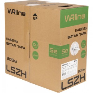 Кабель витая пара WRline WR-UTP-4P-C5E-L-LSZH-GY неэкранированный U/UTP, категория 5e, 4 пары (0.48 мм), одножильный, внутренний, LSZH, нг(A)-HF, серый, 305 м 505756