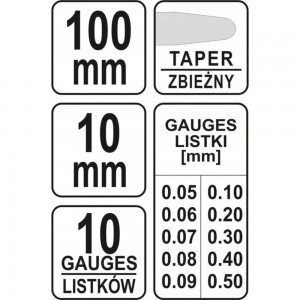 Измерительные щупы YATO 100мм, 10шт, 0,05-0,5мм YT-7222