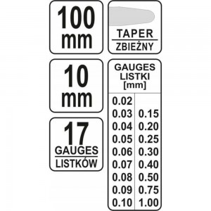 Измерительные щупы YATO 100мм 17шт. 0,02-1мм YT-7220