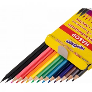 Цветные карандаши ЮНЛАНДИЯ Монстрик, набор 12 цветов + 2 чернографитных карандаша + ластик + точилка, заточенные, шестигранные 181690