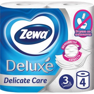 Бумага туалетная бытовая ZEWA Delux спайка 4 шт, 3-х слойная, белая 3228 126248