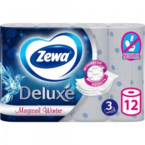 Туалетная бумага ZEWA Deluxe 3-х слойная, 12 рулонов, 12x18 м, белая 144029 113844