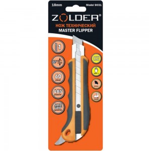Нож ZOLDER Master Flipper с сегментированным лезвием, 18 мм, неострый доп. выступ 9031