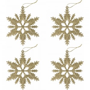 Елочное подвесное украшение Золотая сказка Снежинка золотистая 4 шт., 13 см, глиттер 591132